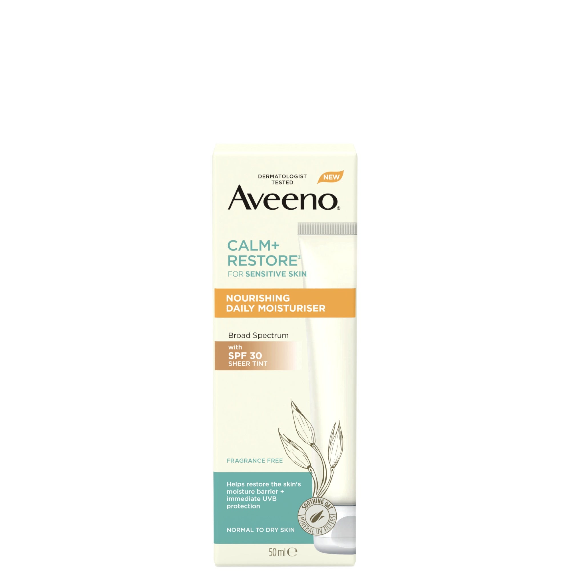 AVEENO CALM+RESTORE NOURISHING DAILY MOISTURISER SHEER TINT SPF30 50ML