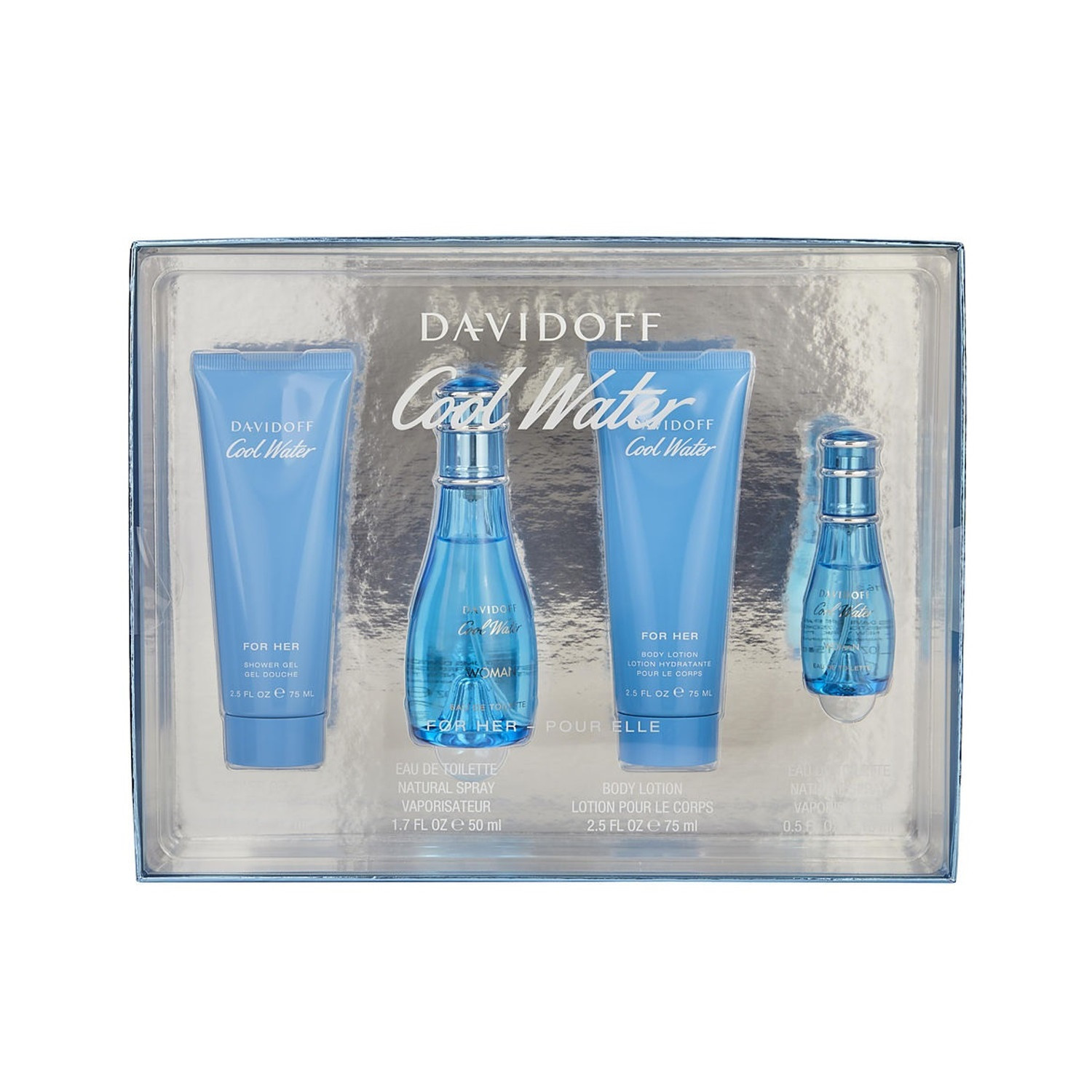DAVIDOFF COOL WATER WOMAN 4-PIECE GIFT SET EDT 50ML + EDT 15ML + SHOWER GEL 75ML + BODY LOTION 75ML