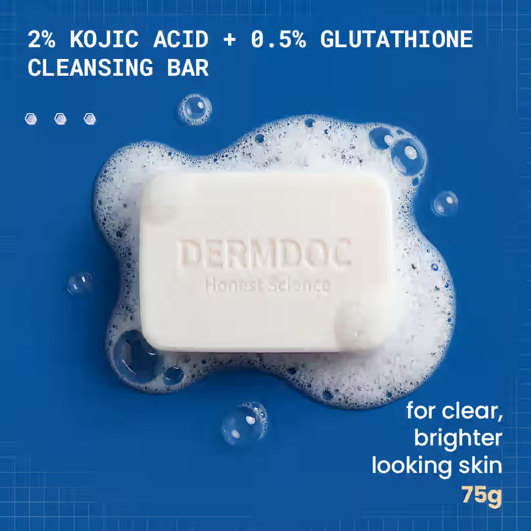 DERMDOC 2% Kojic Acid and 0.5% Glutathione Cleansing Bar, 75 gm