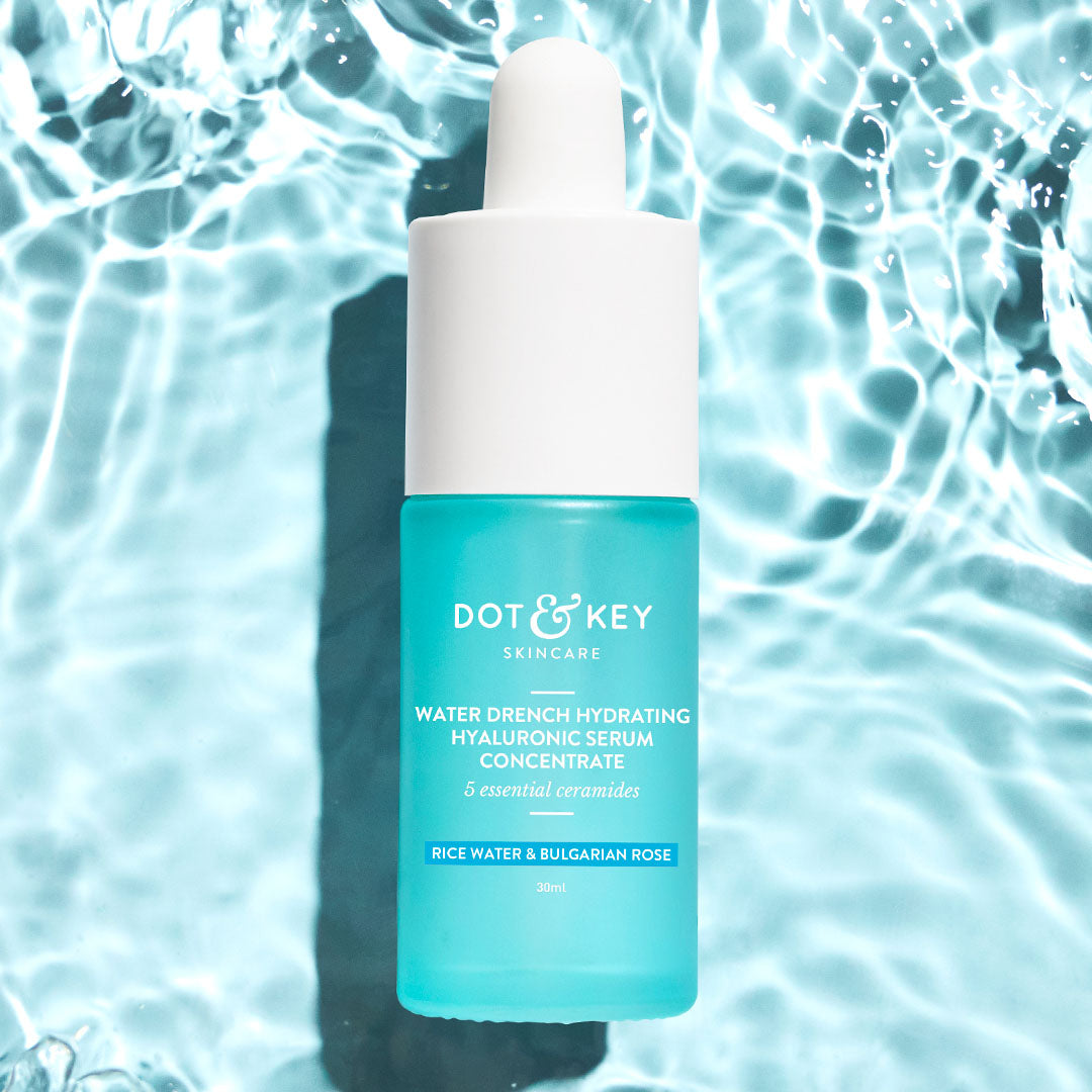 DOT & KEY SKINCARE WATER DRENCH HYDRATING HYALURONIC SERUM CONCENTRATE 5 ESSENTIAL CERAMIDES RICE WATER & BULGARIAN ROSE 30ML